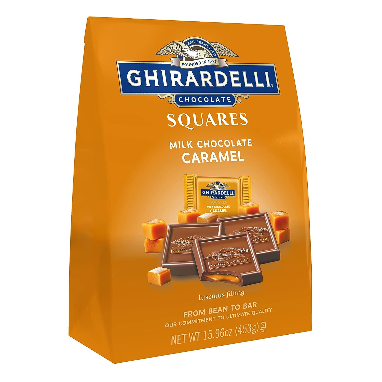 GHIRARDELLI Milk Chocolate Squares with Caramel Filling, Mother's Day Chocolate 15.96 OZ Bag