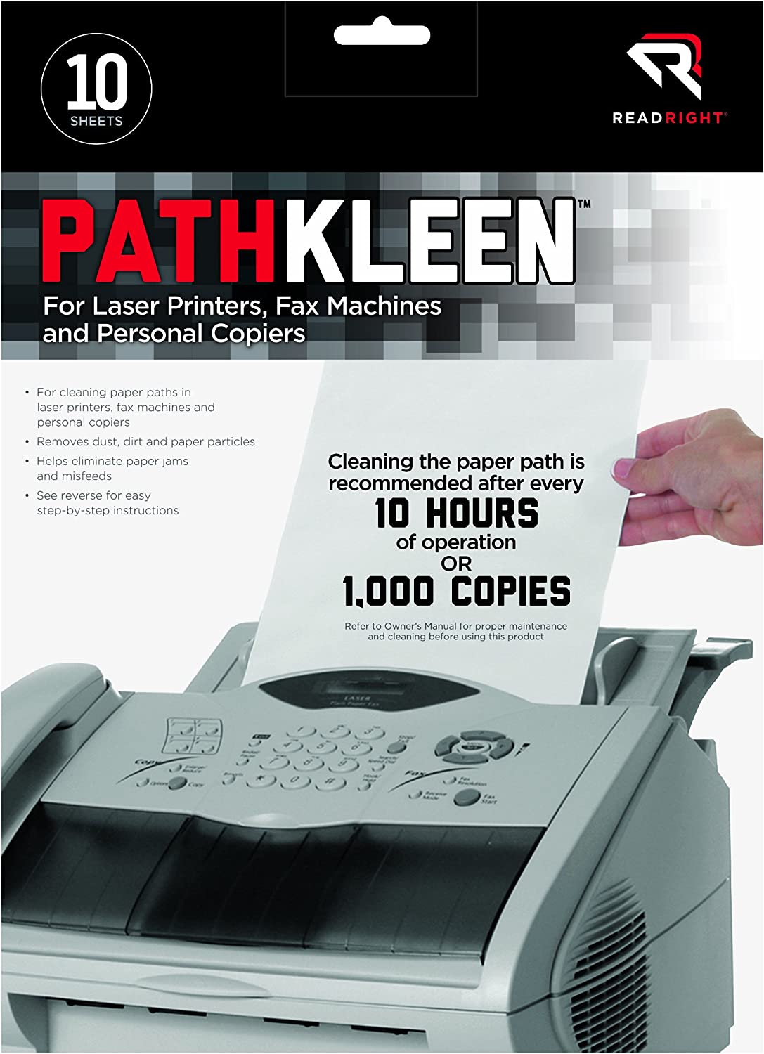 Read Right PathKleen Laser Printer Cleaning Sheets\ 8.5 x 11 Inches Sheets\ 10 Sheets per Package (RR1237)