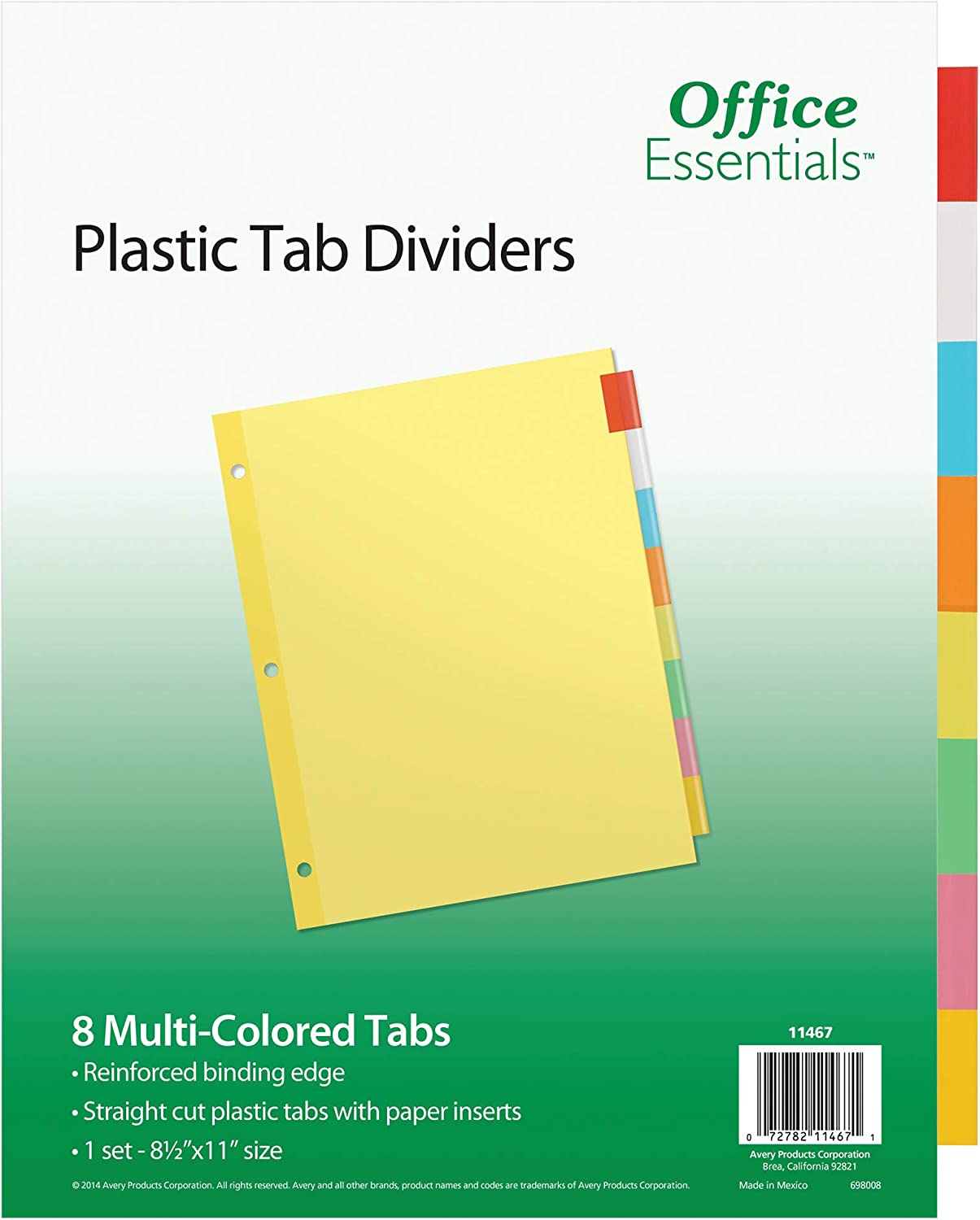 Office Essentials 11467 Plastic Insertable Dividers, 8-Tab, Letter