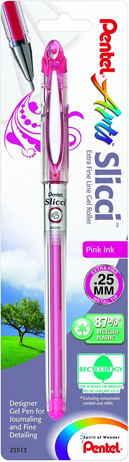 Pentel Arts Slicci 0.25 mm Extra Fine Gel Pen Pink Ink 1 Pack (BG202BPP1)