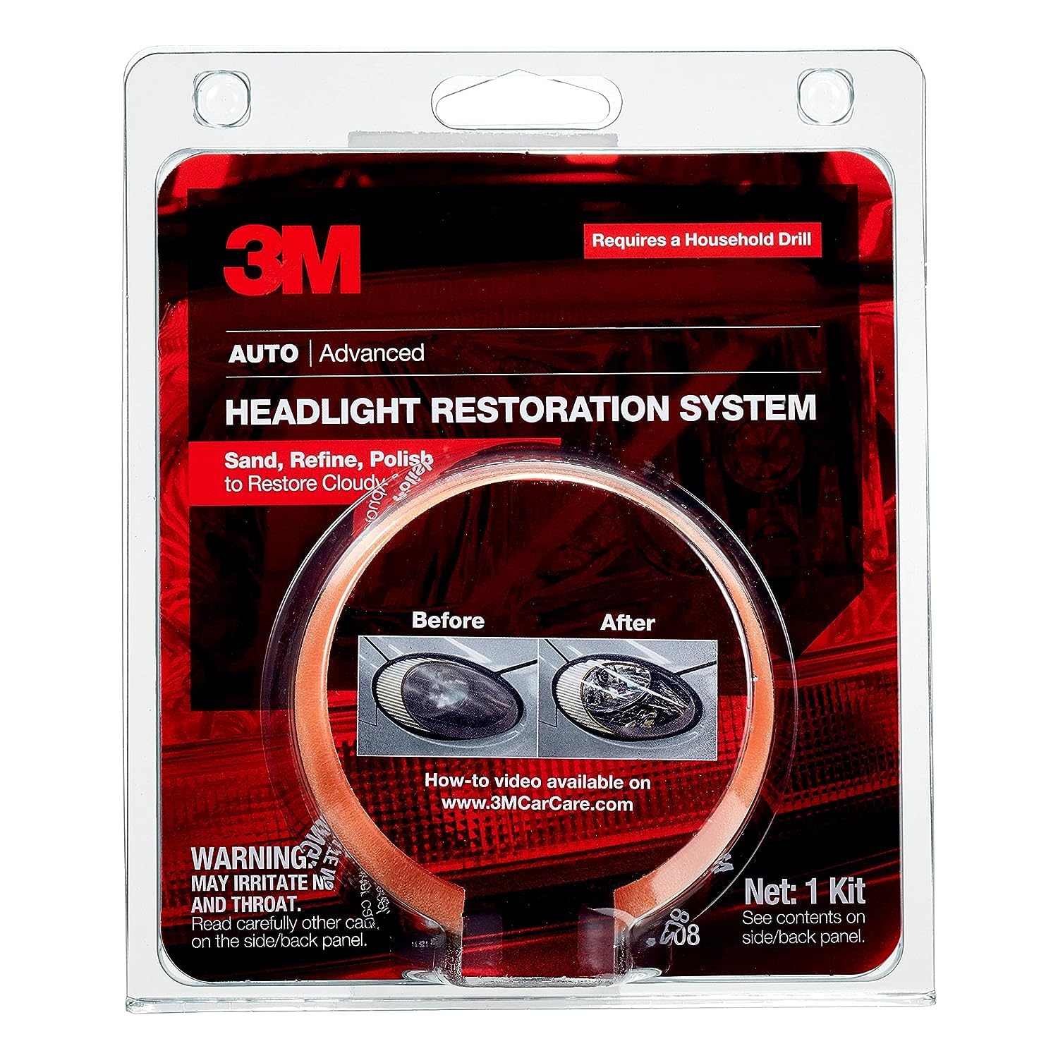 3M Headlight Lens Restoration System, Remove Harshest Yellowing, Includes 500 & 800 Grit Sanding & Refining Discs, 3M Rubbing Compound and Drill Pad Holder, Restore Clearness (39008)