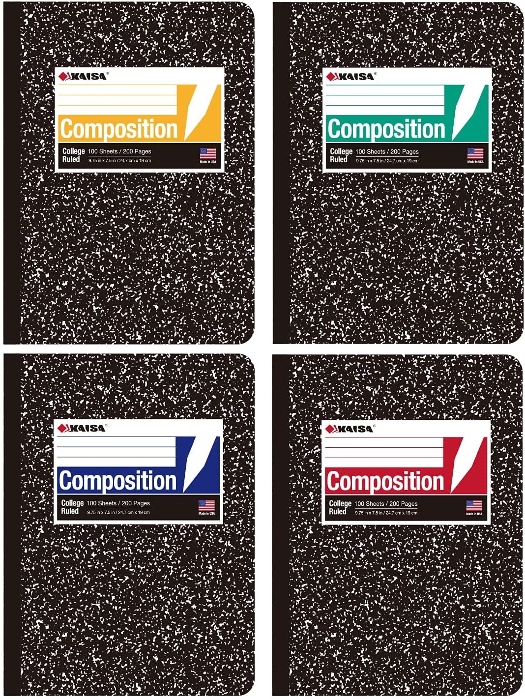 KAISA Composition Notebooks With Lined Paper, College Ruled 9-3/4" x 7-1/2" Comp Books Writing Journals Notebook, 4pads, C10001C