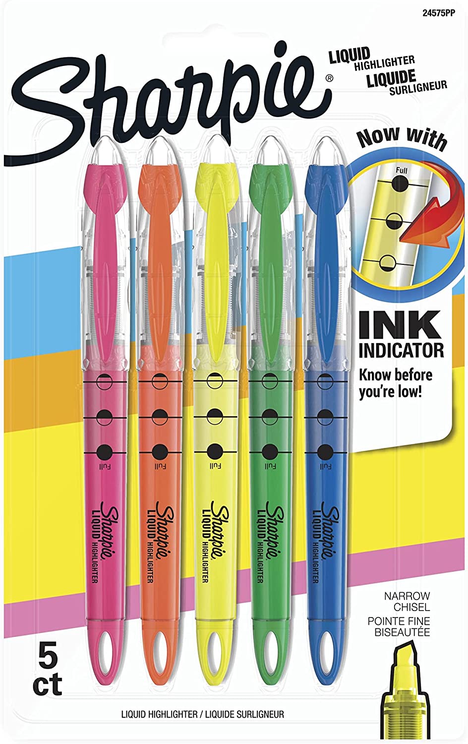 SHARPIE Liquid Highlighters\ Chisel Tip\ Assorted Colors\ 5 Count for