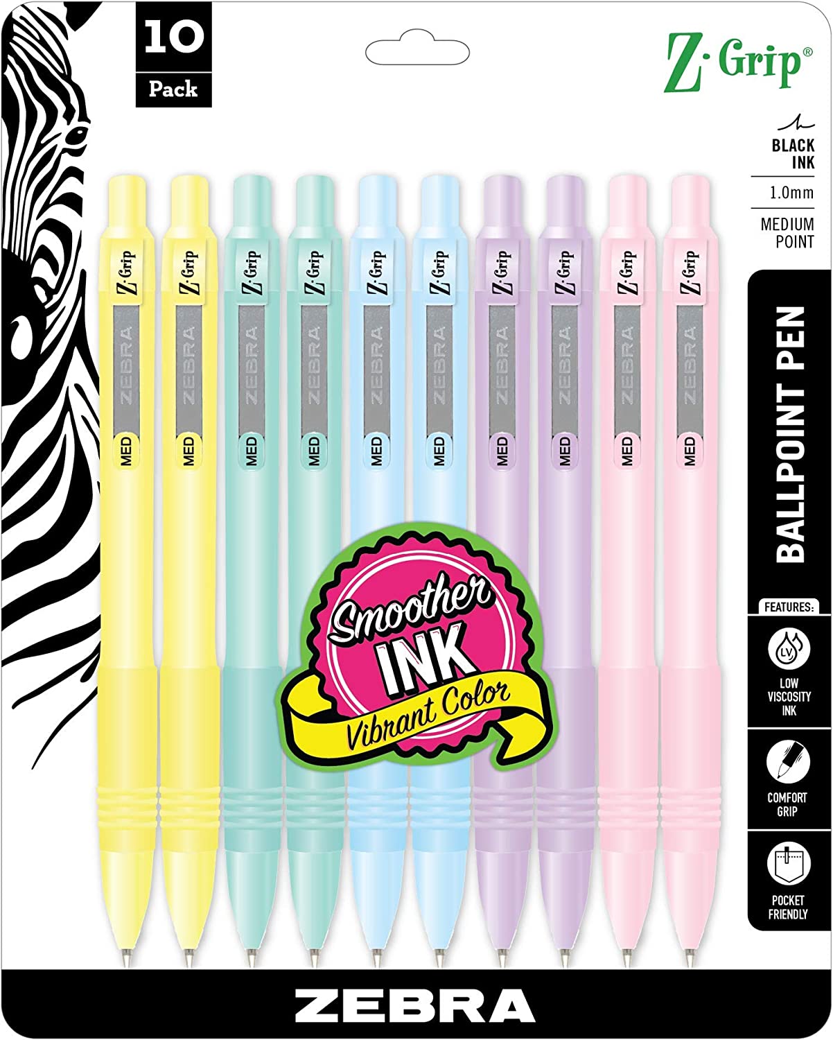 Zebra Pen Z-Grip – Penne A Sfera Retrattili 1,0 Mm, Confezione Da 6 In Cartone Regalo (colori Assortiti)