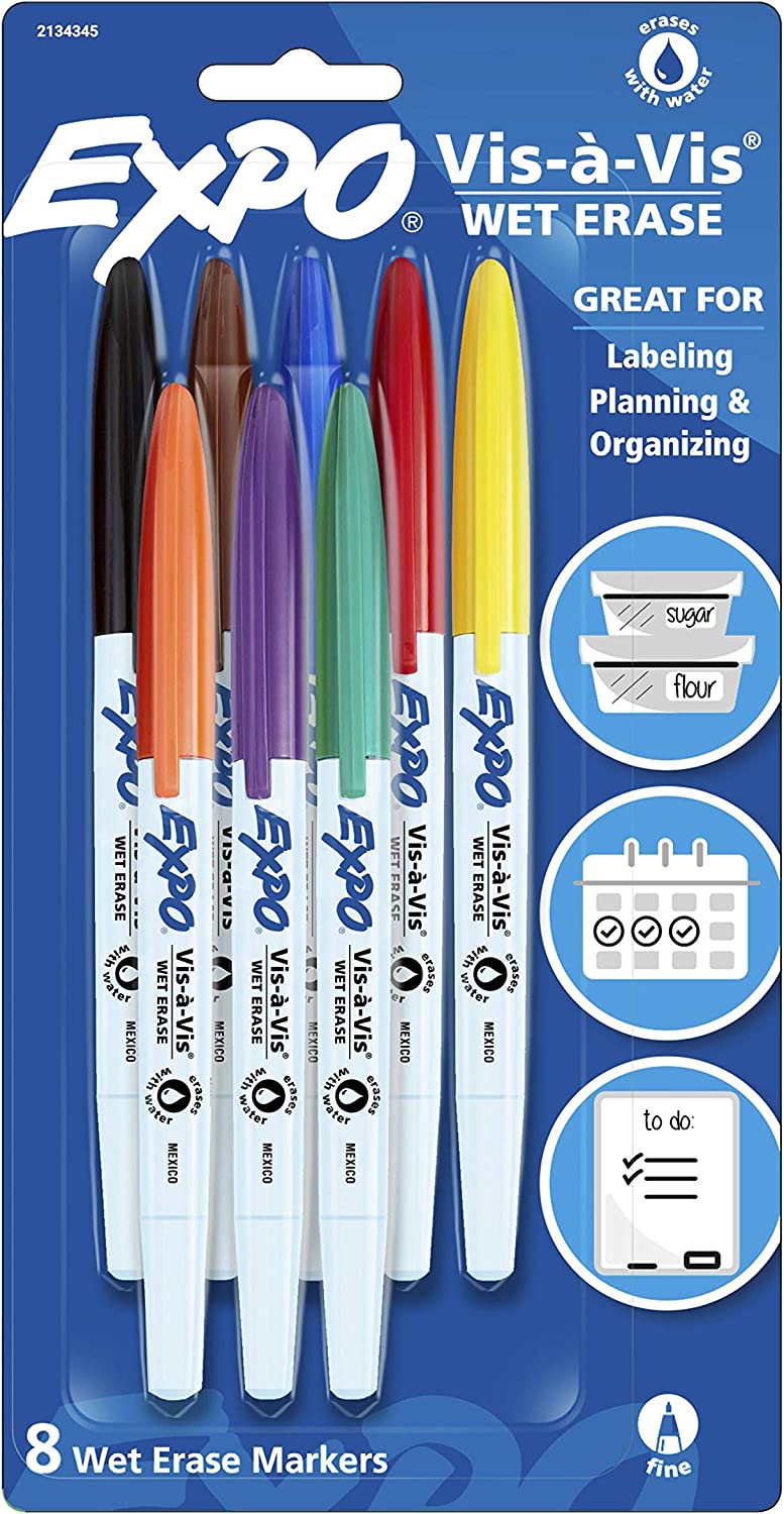 EXPO Vis-Ã -Vis Wet Erase Markers\ Fine Point\ Assorted Colors\ 12 Count