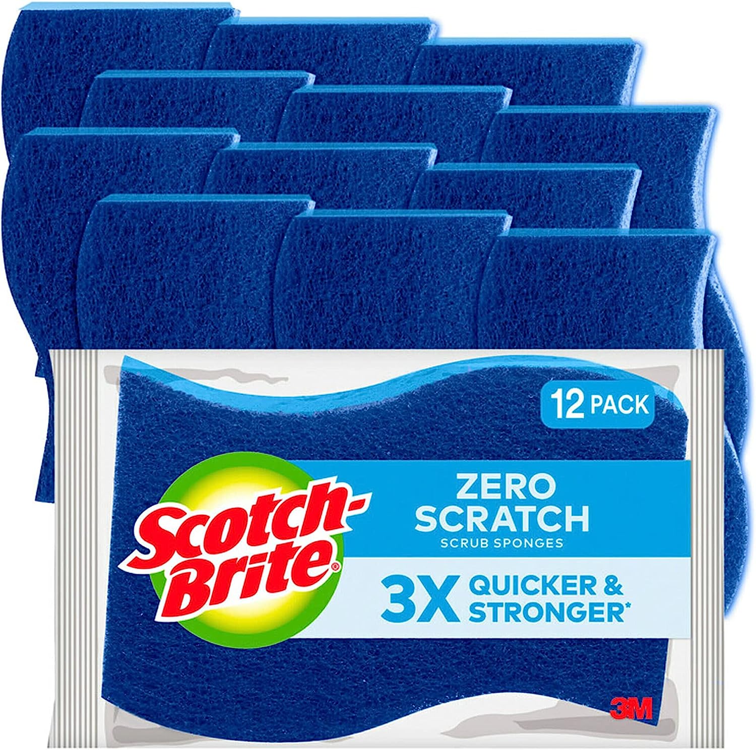 Scotch-Brite Zero Scratch Non-Scratch Scrub Sponges, Sponges for Cleaning Kitchen, Bathroom, and Household, non-scratch Sponges Safe for Non-Stick Cookware, 12 Scrubbing Sponge