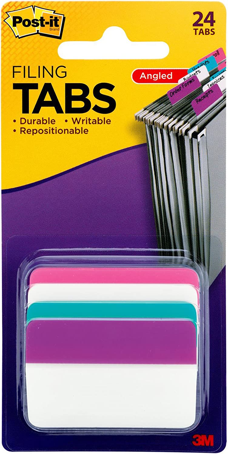 Post-it Tabs\ 2 in Angled Solid\ Assorted Colors\ 6 Tabs/Color\ 4 Colors\ 24 Tabs/Pack (686A-PWAV)