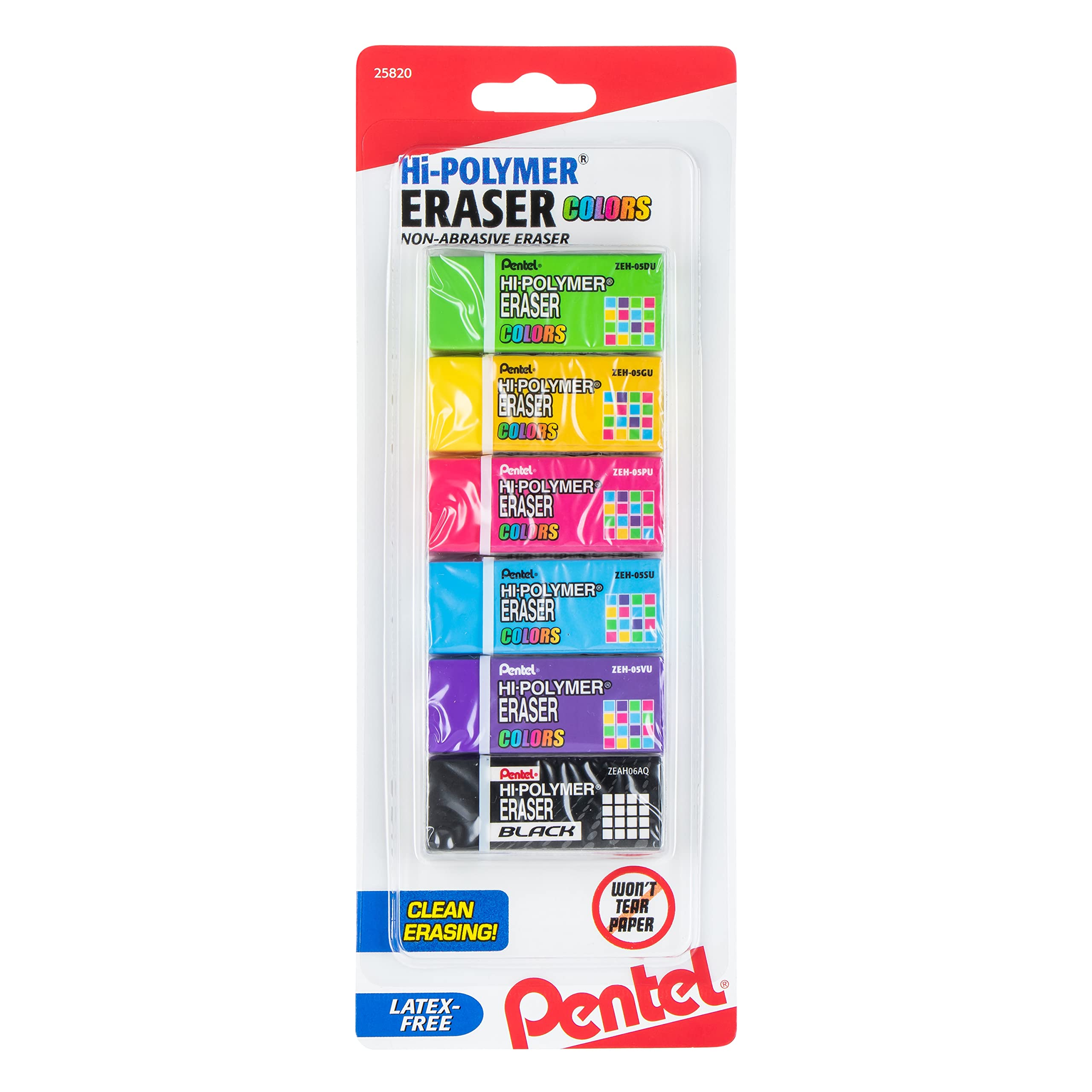 Pentel Hi-Polymer Block Eraser, Small, Box of 48 Erasers (ZEH-05),White