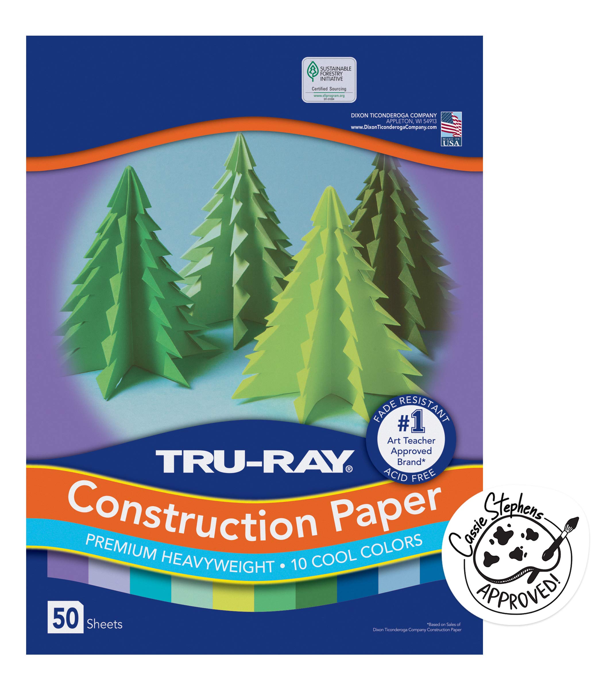 "Tru-Ray Heavyweight Construction Paper, Cool Assorted Colors, 9"" x 12"", 50 Sheets" (102942)