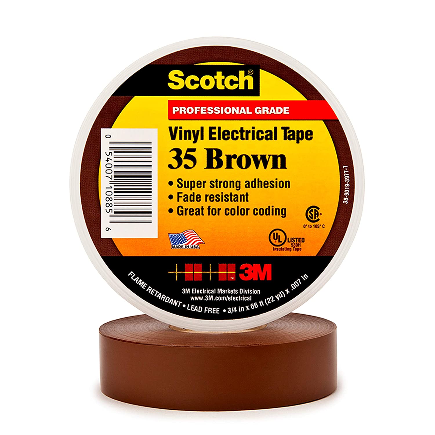 Scotch Vinyl Color Coding Electrical Tape 35\ 1/2 in x 20 ft\ Brown