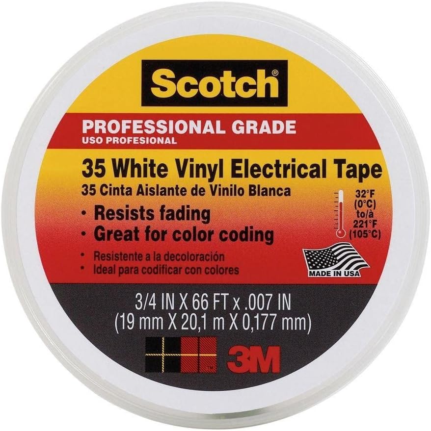 3M 10828 Scotch 35 Vinyl Electrical Color Coding Tape, 3/4-Inch X 66Ft, White