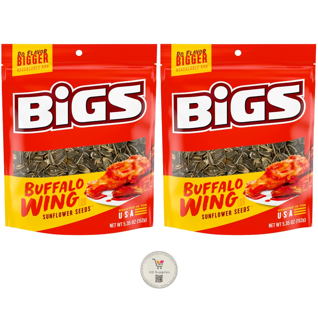BIGS Sunflower Seeds, Keto Friendly 5.35 oz Bags (Pack of 2) (Buffalo Wing)