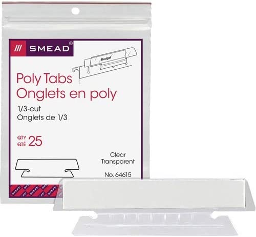 Smead 64615 Hanging File Tab/Insert\ 1/3 Tab\ 3 1/2 Inch\ Clear Tab/White Insert\ 25/Pack