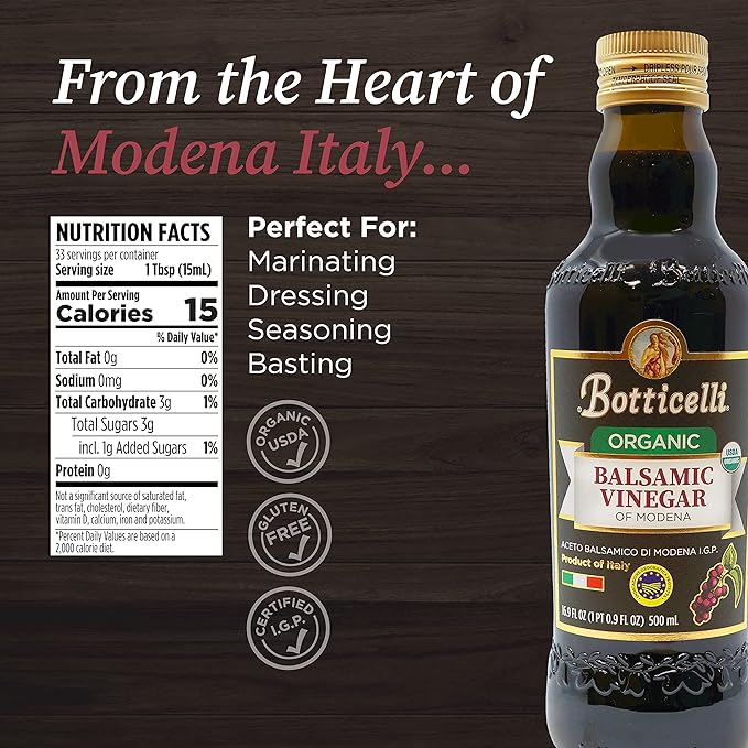 Organic Balsamic Vinegar of Modena by Botticelli, 16.9oz Whole30