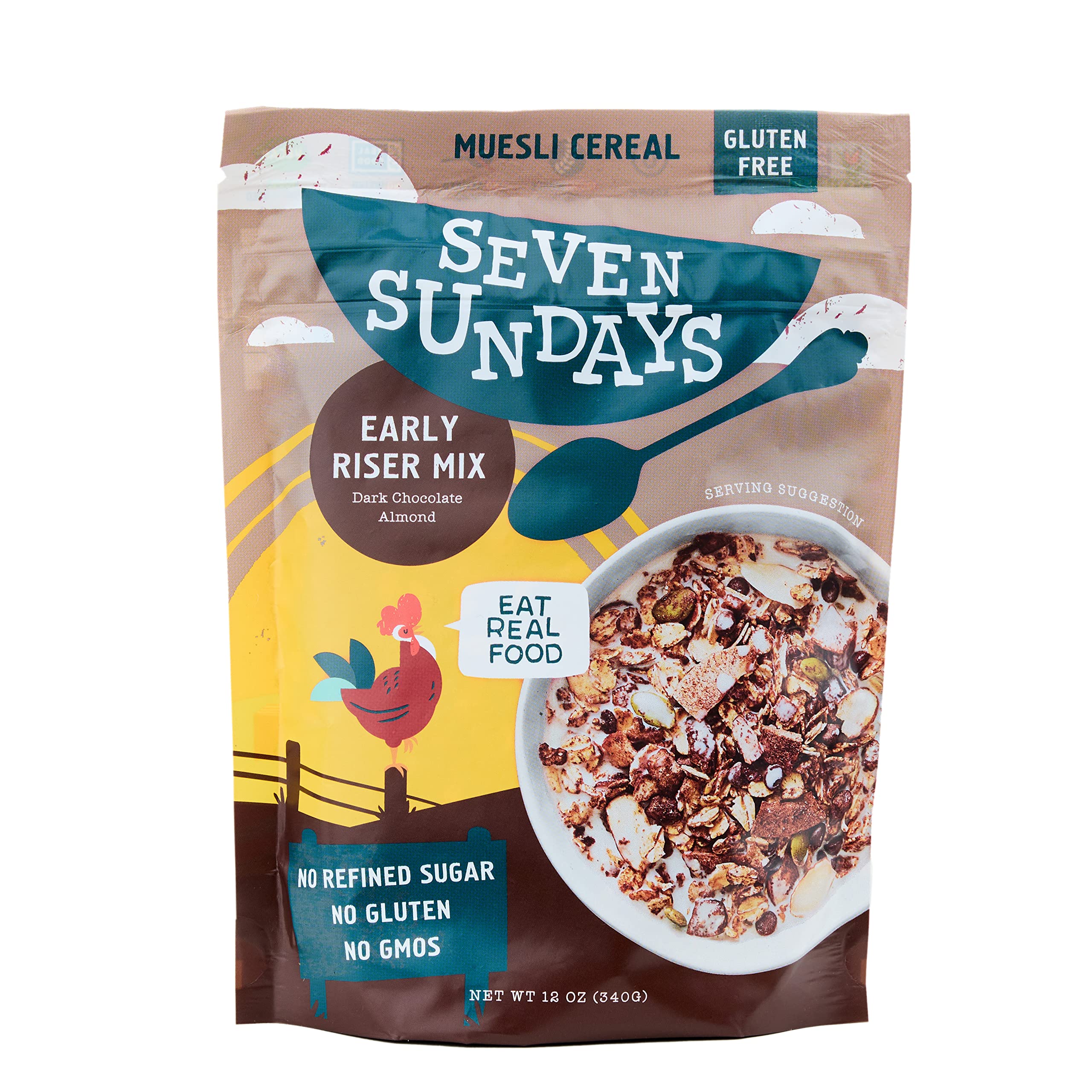 Seven Sundays Early Riser Dark Chocolate Muesli Cereal - 12 Oz Pouch - Certified Gluten Free Muesli - Non GMO, No Refined Sugar and Kosher
