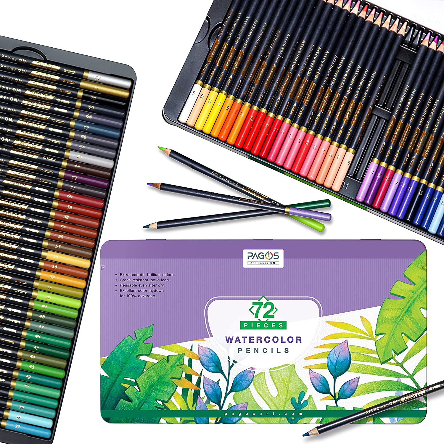 PAGOS Watercolor Pencils Set – 72 Professional Drawing Pencils for Kids  Adults Artists, Art Supplies for Coloring, Creating Beautiful Blending  Effects