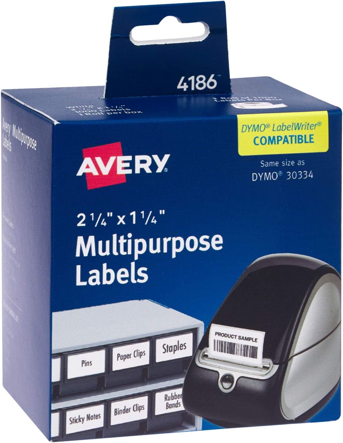 '''Avery Thermal Roll Labels 2-1/4'''' x 1-1/4'''' White 1000 Multipurpose Labels Per Roll 1 Roll (4186)'''